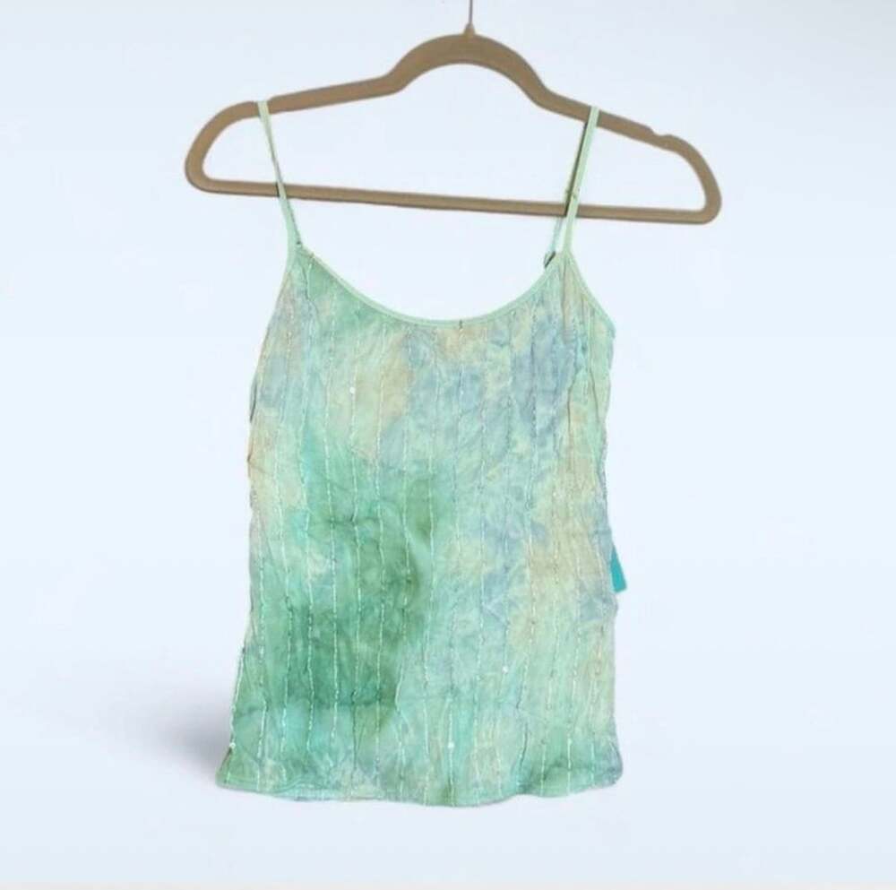 Per Una Green Tie-Dye Beaded Cami Top Size 10